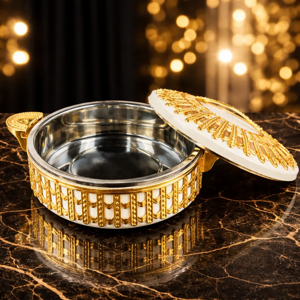 Luxury Gold & White Hotpot – 3.5L Insulated Food Warmer.webp