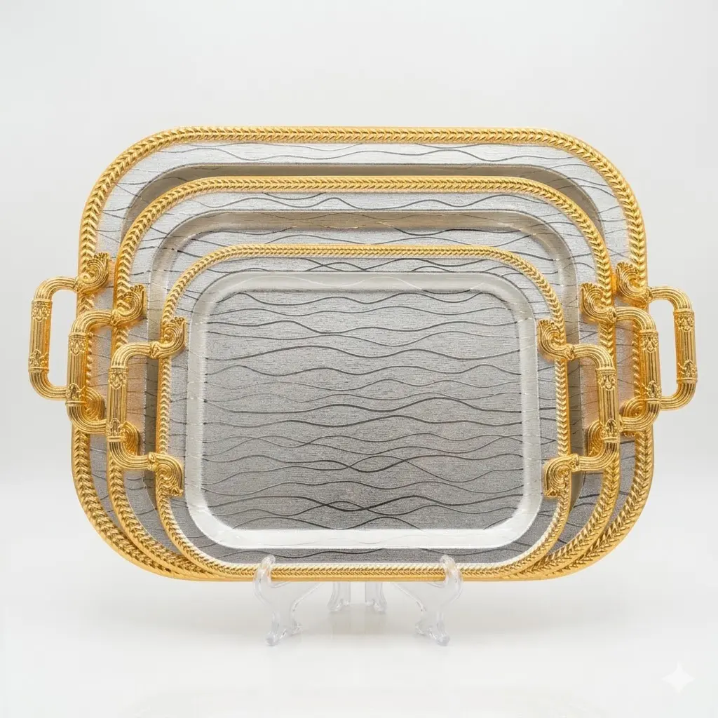 TRAY GOLDEN SLIVER SQUARE 3PCS/SET