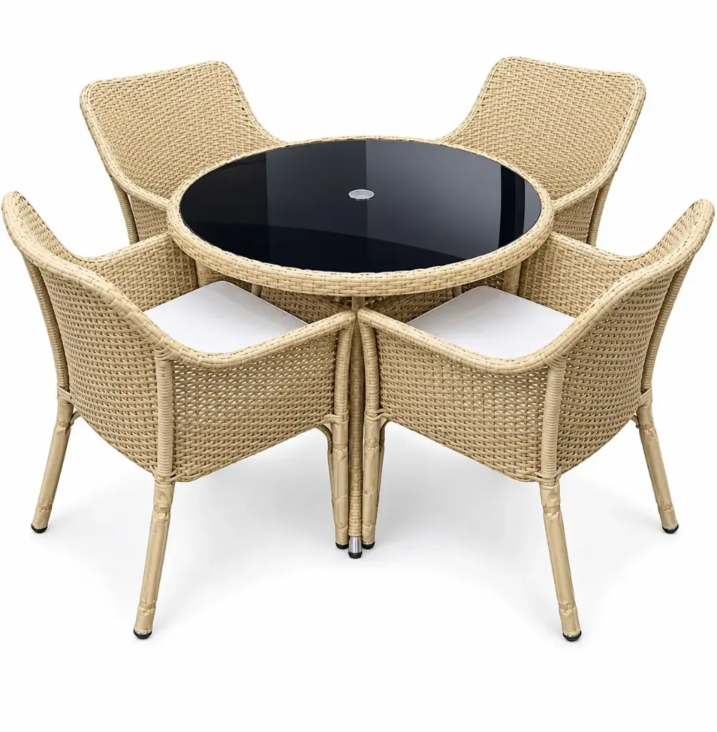 GLASS TABLE ROUND WITH 4PCS CHAIR 90*71CM  JYB-21002A