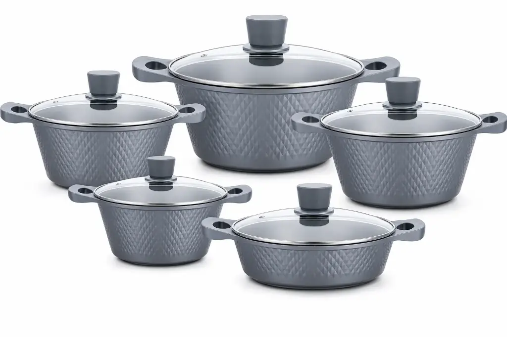 NON STICK COOK WARE 10 PCS/ SET  GRAY/BLACK.