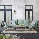 5-Seater Outdoor Sofa Set – Mint Green Cushions & Swivel Rocking Lounge Chairs