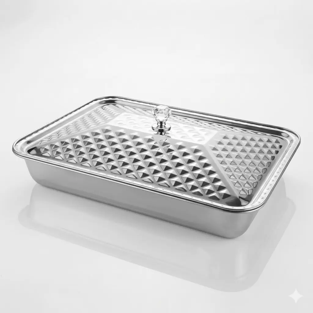 STAINLESS STEEL RECTANGULAR SERVING TRAY 44CM
