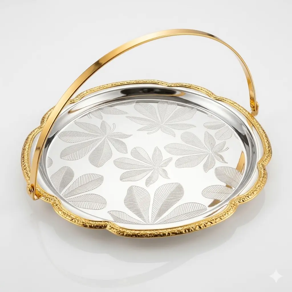 SS SERVING TRAY WITH HANDLE 24CM ZS670TB