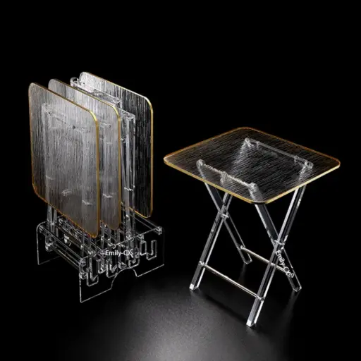 [6924111701554] ACRYLIC TABLE 4PCS/SET GOLDEN BORDER