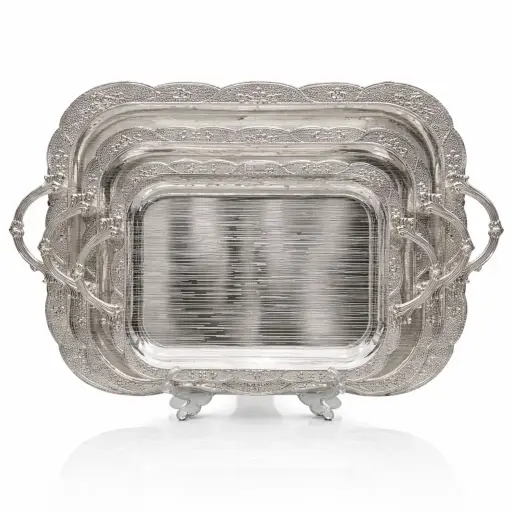 [6975513912192] SERVING TRAY SILVER 3PCS/SET (HY25-0098-64)