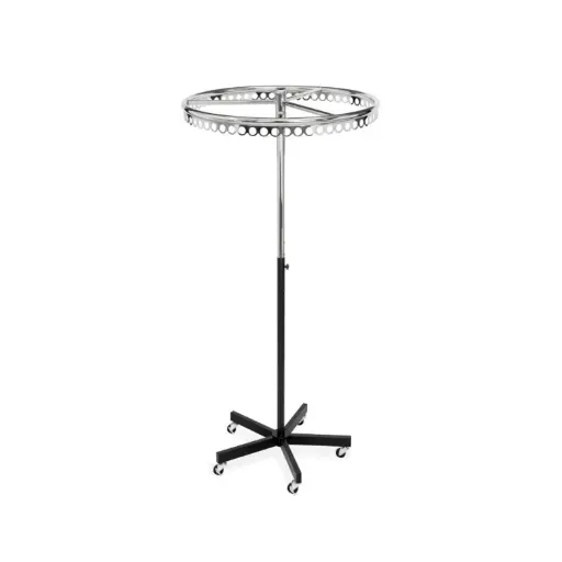 [6905030300011] Professional Round Garment Rack (180cm Height) – Chrome Top Ring & Mobile Swivel Wheels