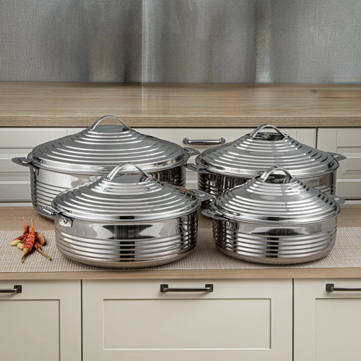 [3757602930088] Royal Collection 4-Piece Premium Stainless Steel Hot Pot Set – Silver (H23P4)