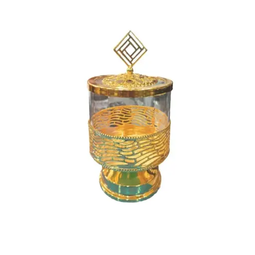 [8902416040064] CANDY BOWL WITH STAND GOLD 15CM
