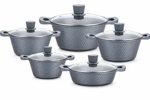 [8009874561411] NON STICK COOK WARE 10 PCS/ SET  GRAY/BLACK.