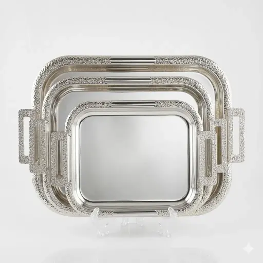 [6975513912147] SERVING TRAY SILVER 3PCS/SET (HY25-0098-48)