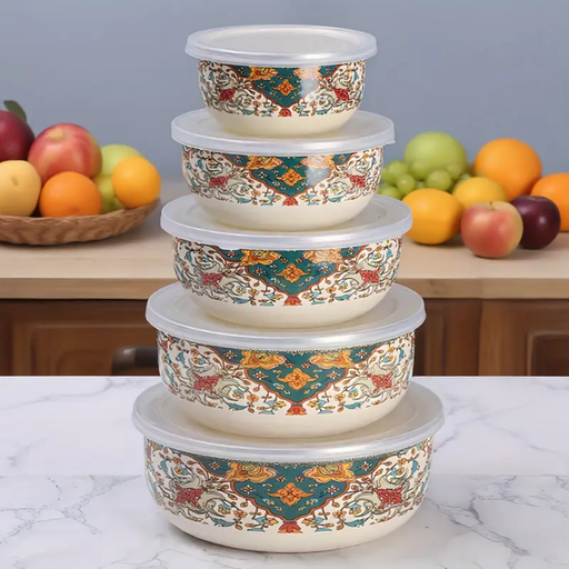 [6935647815899] ENAMEL BOWL 5PCS/SET 10-12-14-16-18 (HY25-0209-32 ) 