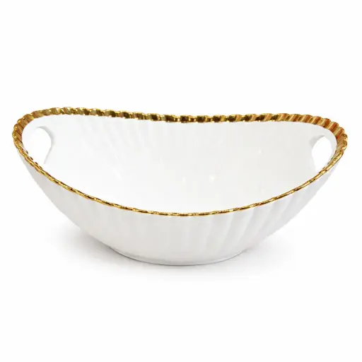 [6903435434027] CERAMIC OVAL BOWL GOLD RIM 11" (2511-16001-24-32)