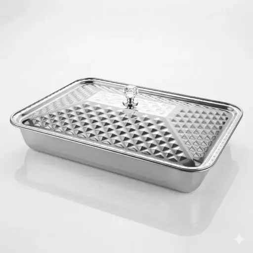 [6825111911182] STAINLESS STEEL RECTANGULAR SERVING TRAY 49CM