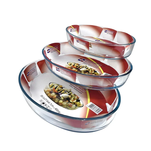 [6953440597521] GLASS ROUND TRAY SET 1.6L/3L/4L