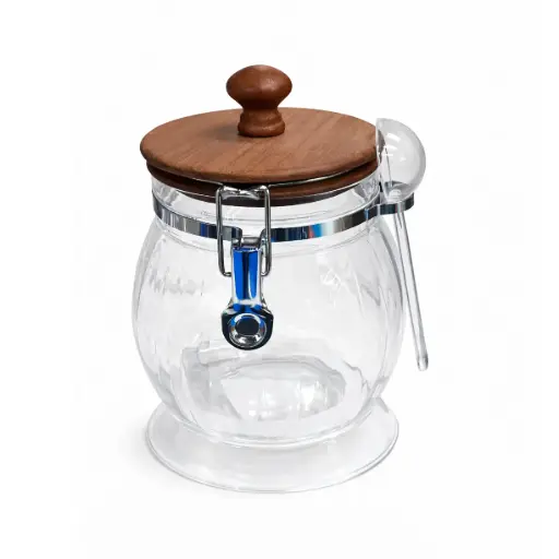 [6953796225369] ACRYLIC STORAGE JAR WITH SPOON 12*18CM YM2-2536D