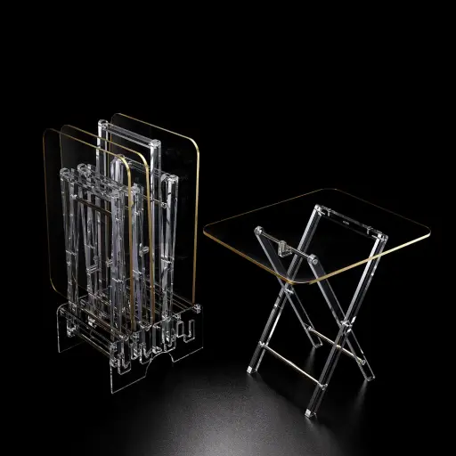 [6924111701585] ACRYLIC TABLE  without texture style with golden border 4PCS/SET