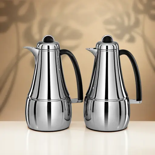 [6975867579164] ALMARJAN VACUUM FLASK SET 1L + 1L SILVER & BLACK (FG825AB-100 C/BL)