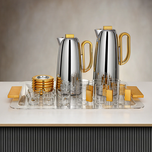[6975867577115] ALMARJAN TEA & COFFEE SET 21 PIECES SILVER & GOL