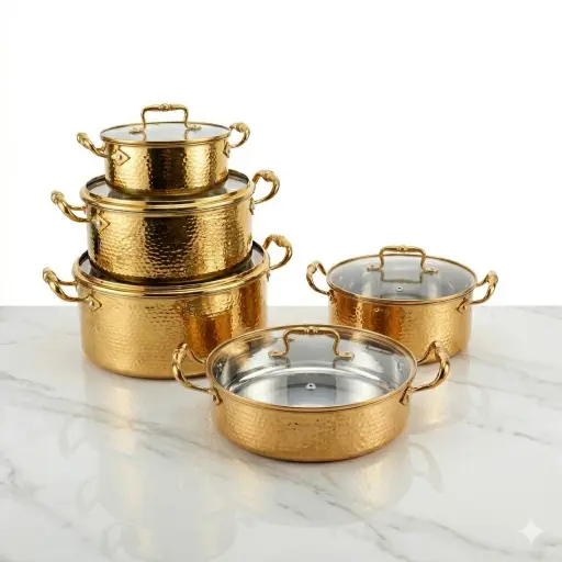 [6954331071908] STAINLESS STEEL COOKWARE POTS GOLD 5PCS/SET