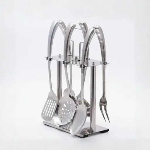 [9822900086370] 7PCS STAINLESS STEEL KITCHEN UTENSIL SET WITH STAND